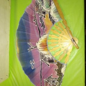 Vintage bamboo and fabric printed fan